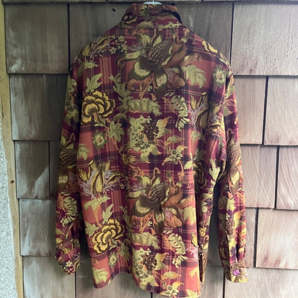 JAEGER Vintage Grate Britain 💯 Wool Brown Checked Floral Shirt Blouse Button Up - Picture 10 of 14